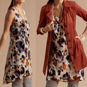 CAbi Multicolor Abstract Floral Slip Dress — Cream, Purple, Orange, Black
